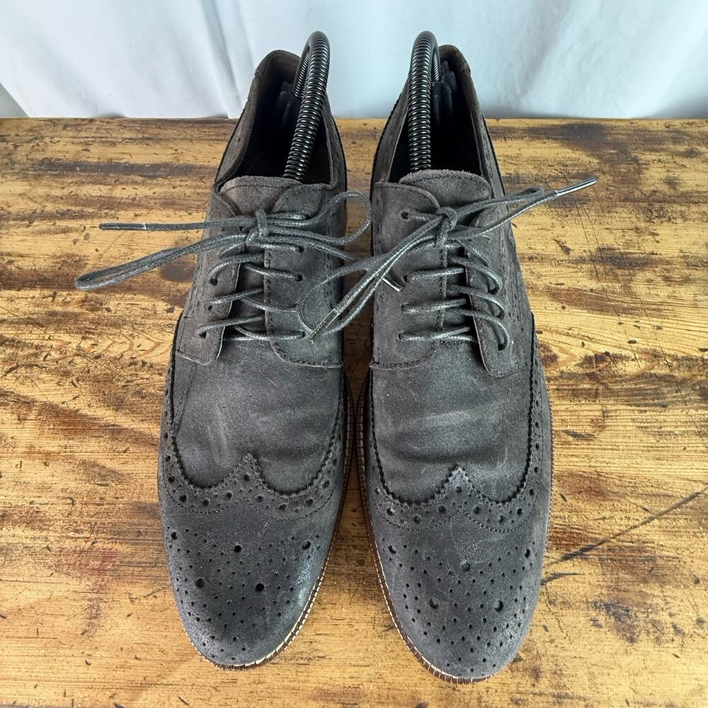 Joseph Abboud Mens Shoes 10.5 D Gray Suede Leather Wing Tip Fredrick Oxford - Picture 5 of 11